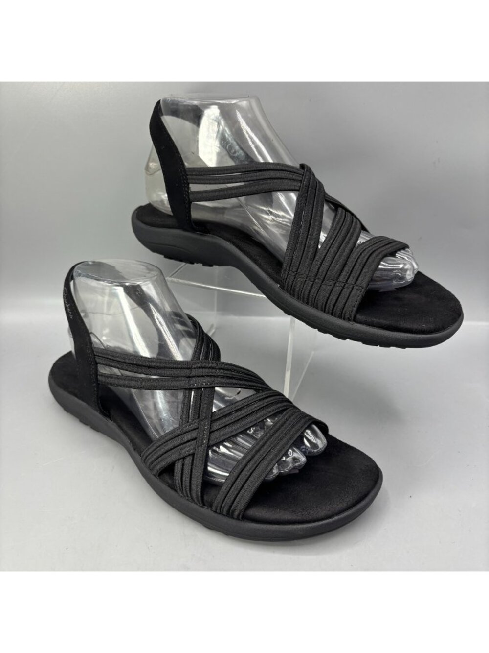 Skechers Reggae Slim Simply Stretch Walking Sandals Womens 9 Black Memory Foam